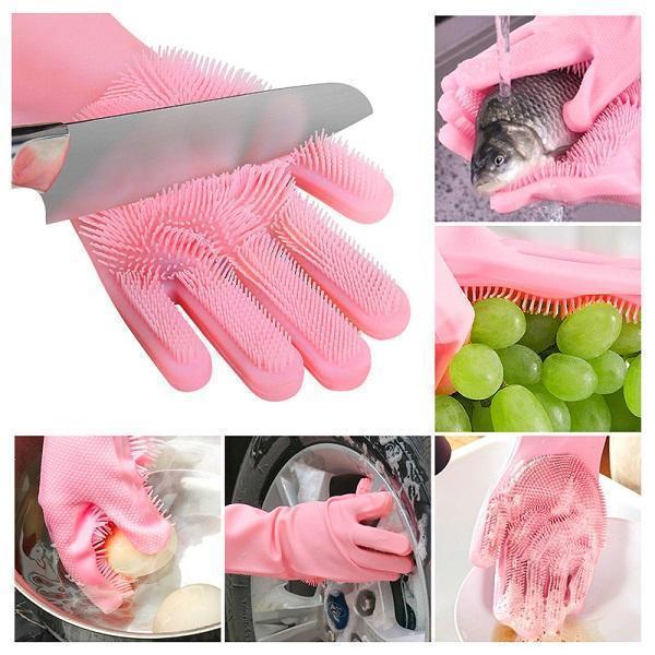 cleaning gloves with scrubber