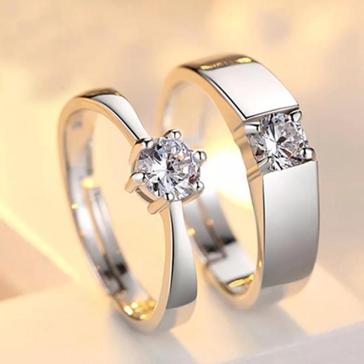 Elegant Couple Rings – Premium Matching Promise Rings for Couples | Silver Plated Lover Band with Crystal Stone