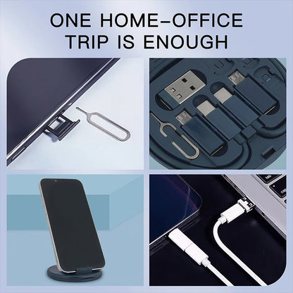 6-in-1 Multi-Functional Charging Kit – Portable Universal Cable Set with USB Adapters, SIM Storage & Phone Stand |