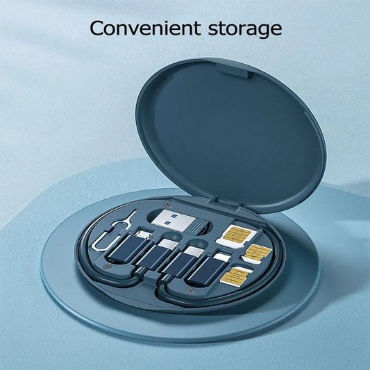 6-in-1 Multi-Functional Charging Kit – Portable Universal Cable Set with USB Adapters, SIM Storage & Phone Stand |