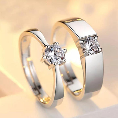 Elegant Couple Rings – Premium Matching Promise Rings for Couples | Silver Plated Lover Band with Crystal Stone
